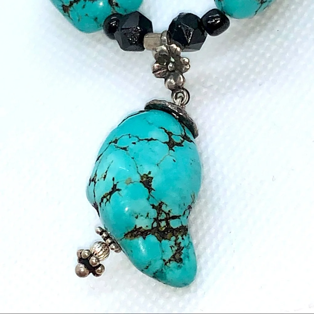 Handcrafted “Paisley” Turquoise Howlite Necklace & Earrings 925 - Picture 1 of 11